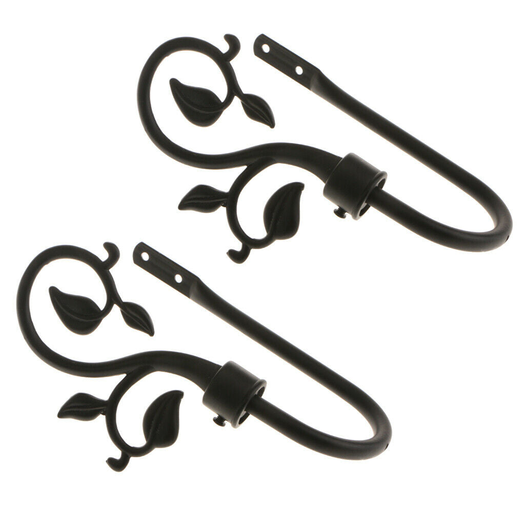 4-piece U Shape Metal Leaf Curtain Hook Window Drapery Tieback Hanger Black