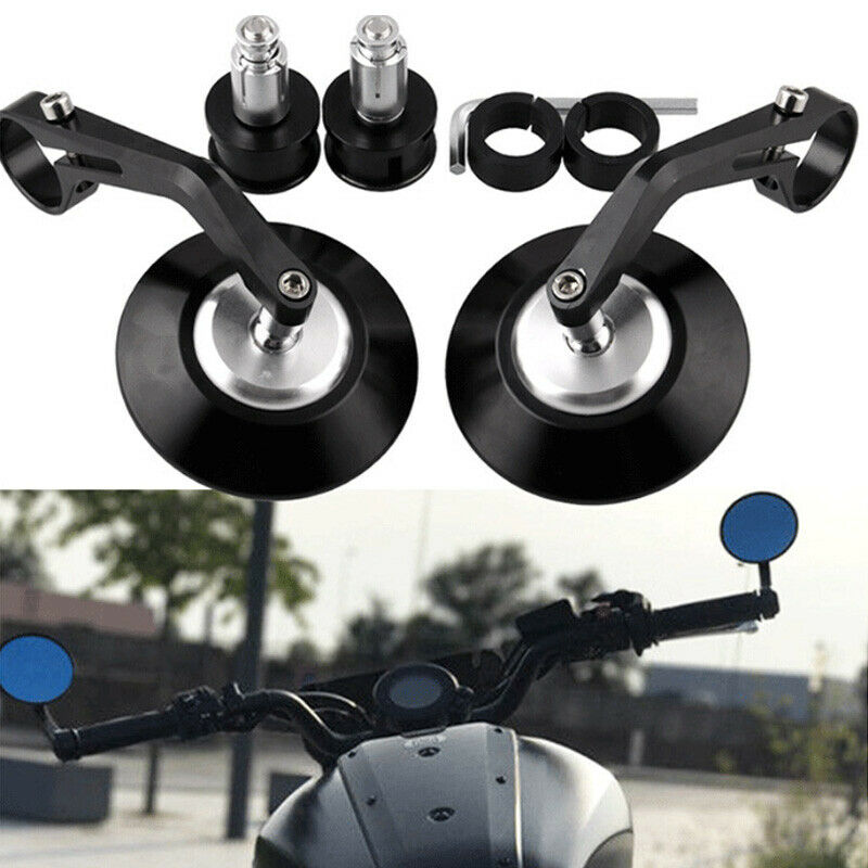 2PCS Motorcycle Bikes Rear View Side Handlebar End Plug Mirrors Black Round Kit