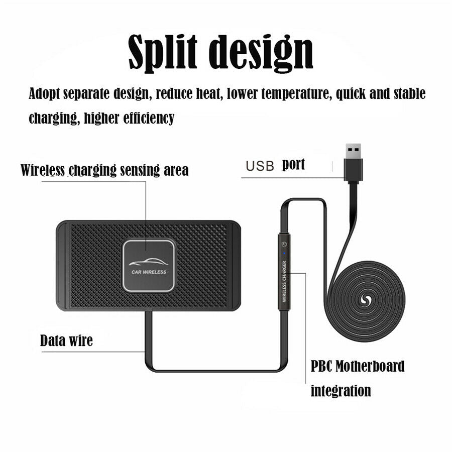 Car Qi Wireless Charger Pad Fast Charging Non-slip Mat Dashboard Holder Stand