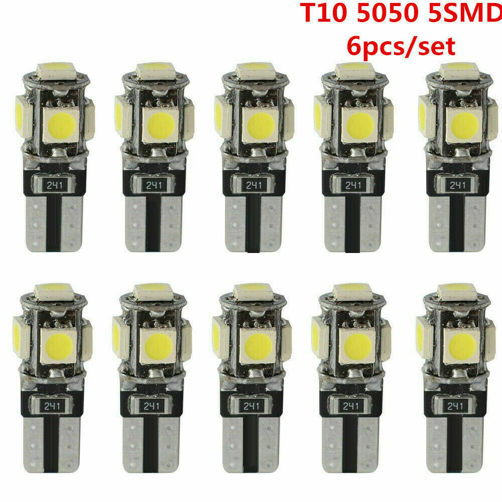 6x T10 5-SMD 5050 Super White LED Light Bulbs 192 168 194 W5W 2825 158 12V 6500K