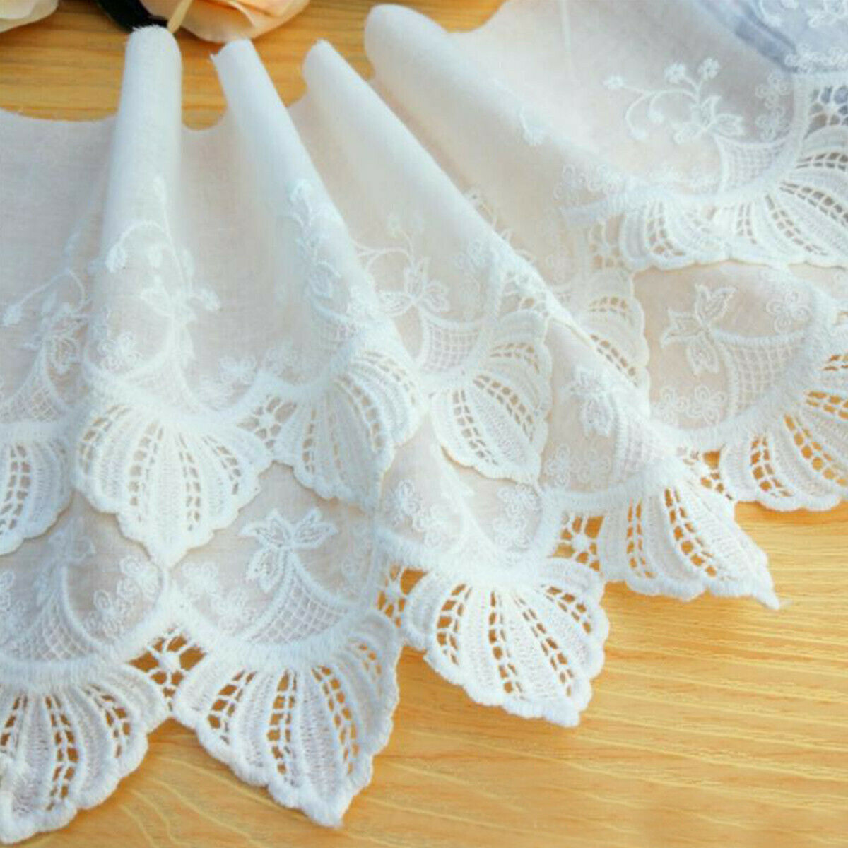 3 Yards 18cm Wide Cotton Floral Embroidery Lace Trim Sewing Dress Curtain Fabric
