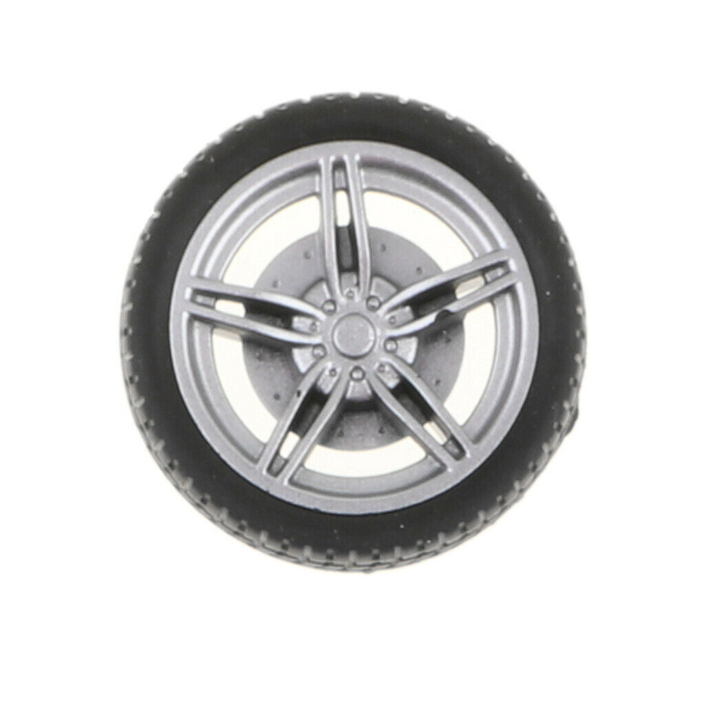 40mm 5-Spoke Plastic Wheel Rims with Soft Rubber Tires for RC Car, Pack of 4