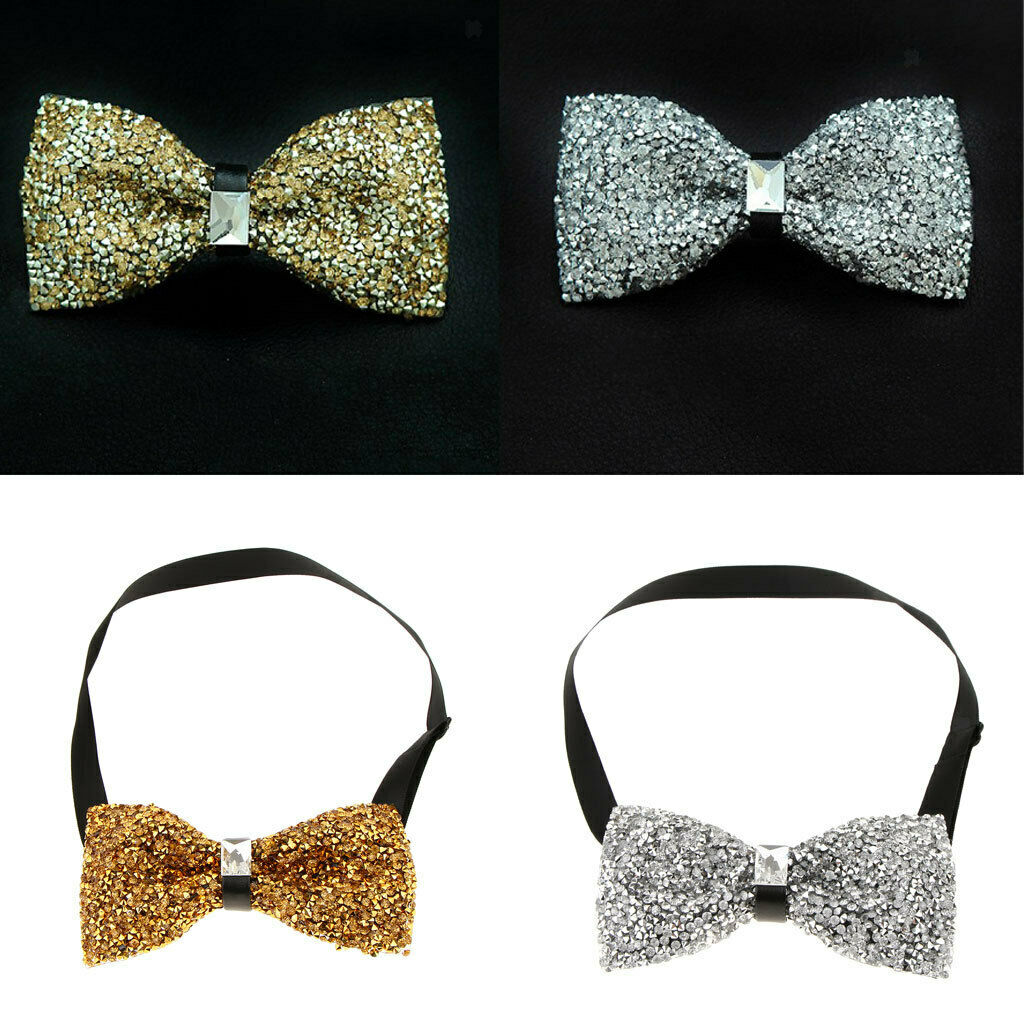 2pcs Gentlemen Noble Tuxedo Bow Tie Crystal Bowtie Necktie Men Boy Adjustable