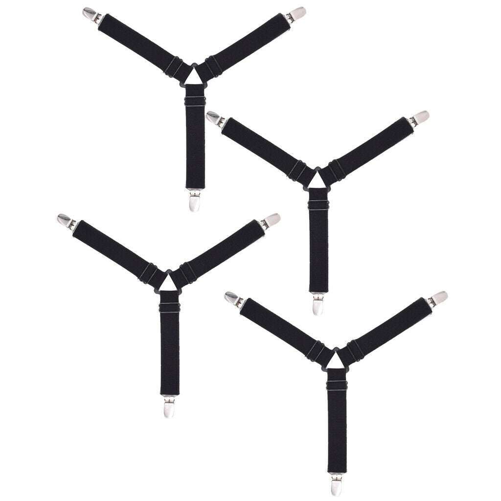 8 Pieces Black Bed Sheet Grippers Suspenders Fastener Clips 3-Head & 2-Head