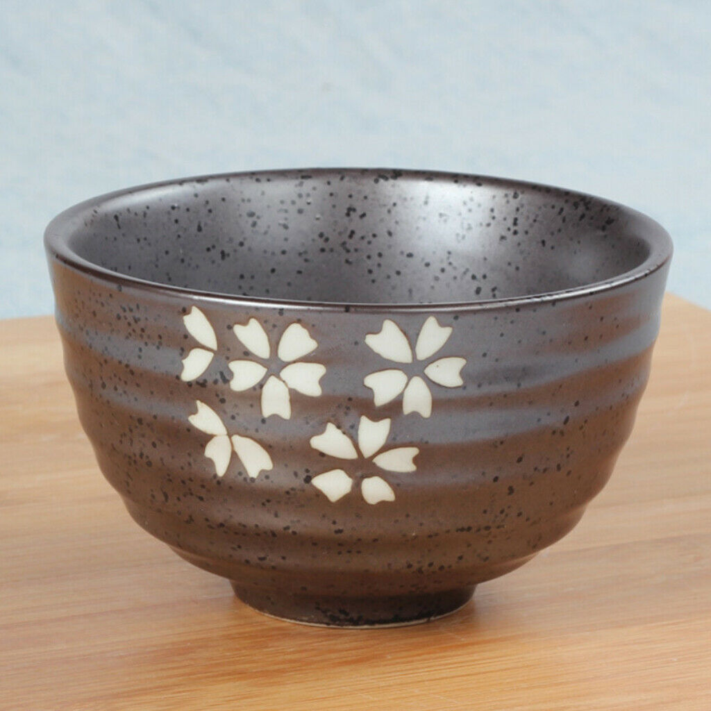 Japanese Style Matcha Bowl (2 Pack)- Glazed White Cherry Blossom Tea Bowls