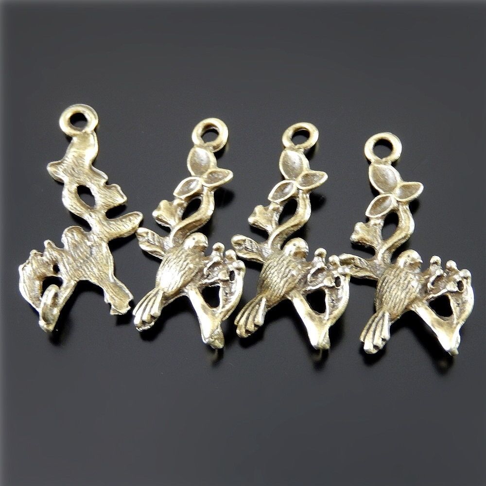 10 PCS Retro Bronze Bird Charm Flower Branch Alloy Pendant Jewelry Craft 30*15mm