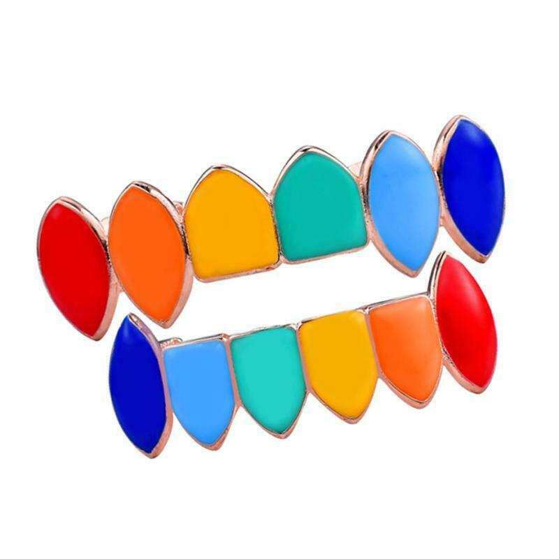 Hip Hop Grills Set Top and Bottom Mouth Tooth   Hip Hop Teeth Grills - Rainbow