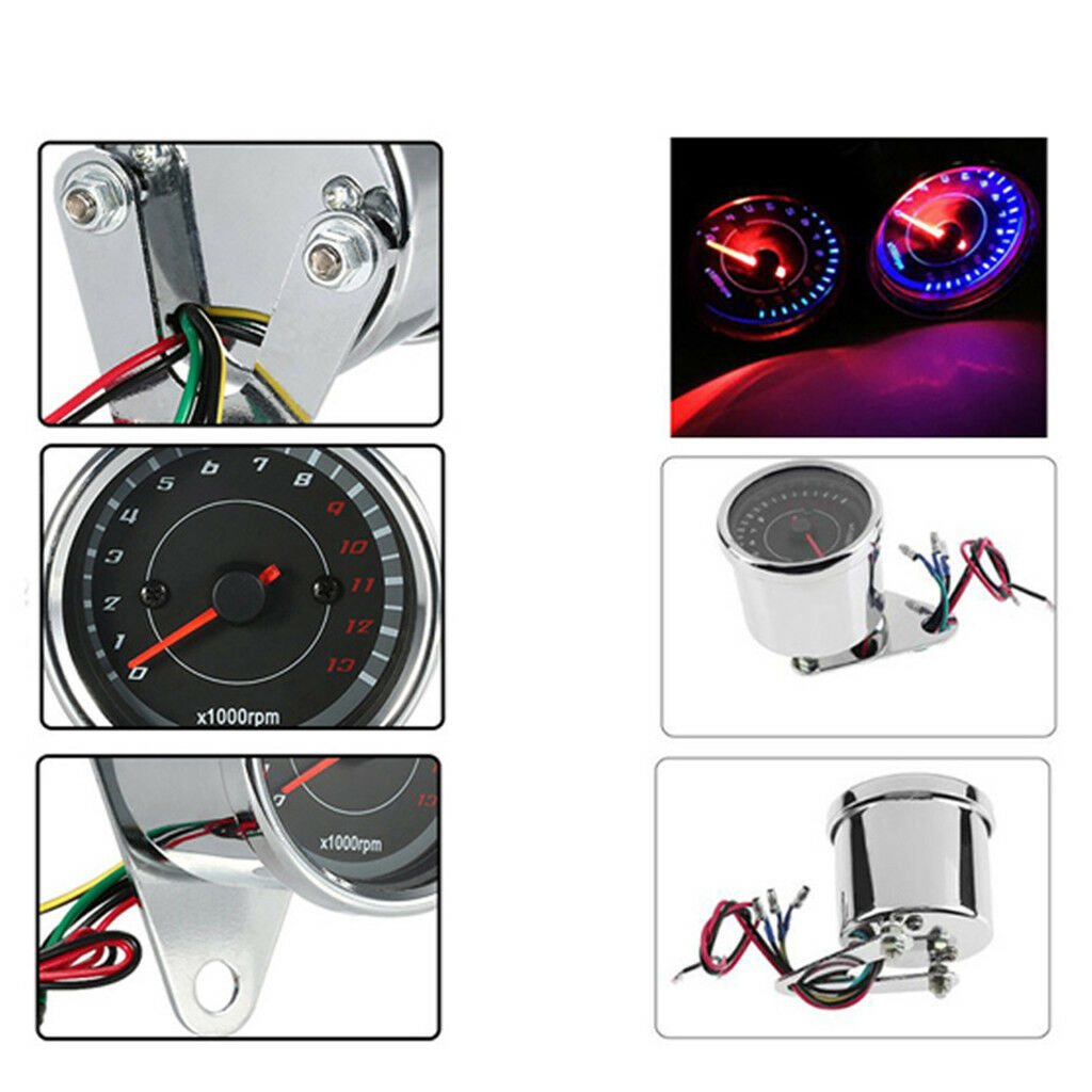 Motorcycle 13000RPM Tachometer Tacho Gauge Meter Led Backlight 12V Chrome