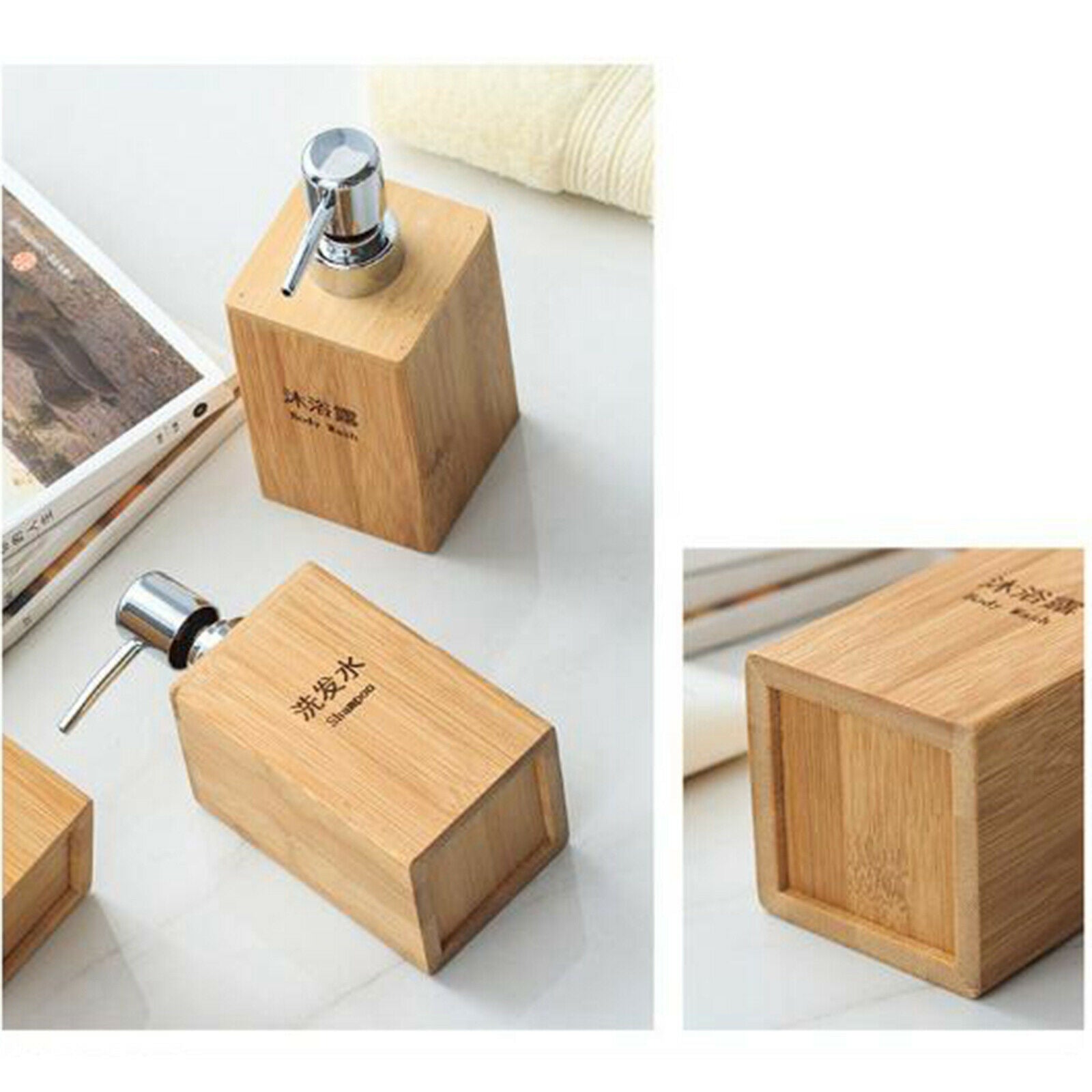 220ml Soap Dispenser Bamboo Hand Lotion Liquid Pump Bottles Shampoo Container