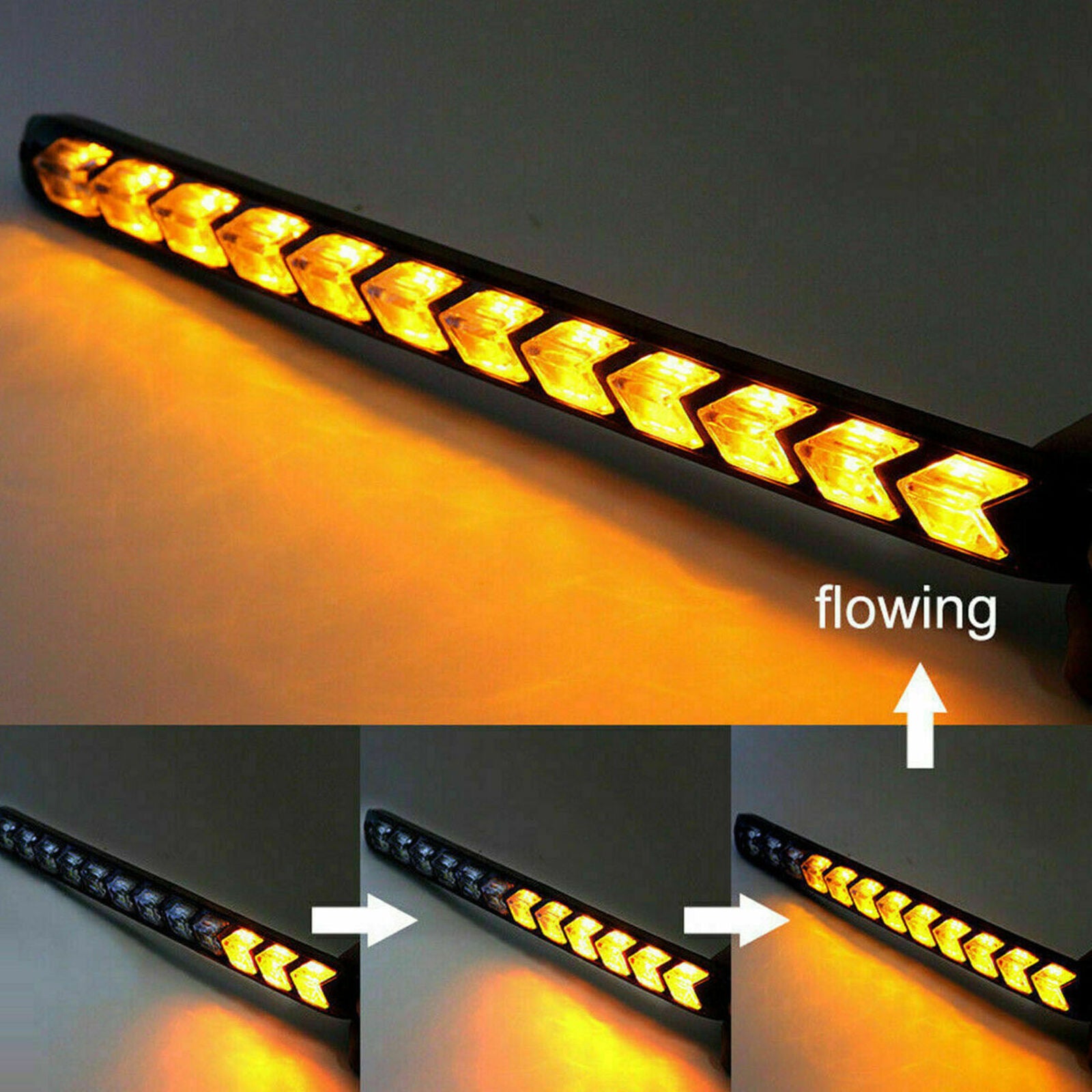 2x Car LED Amber/White Switchback Flowing Strip Arrow Flasher Turn Signal Light