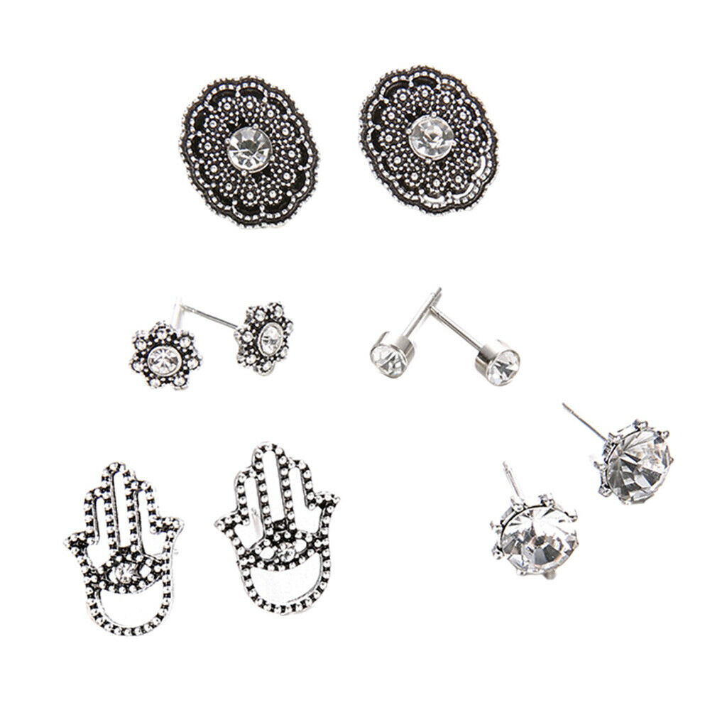 10pcs Retro Boho Carved Flowers Crystal Palms Floral Earrings Jewelry Sets