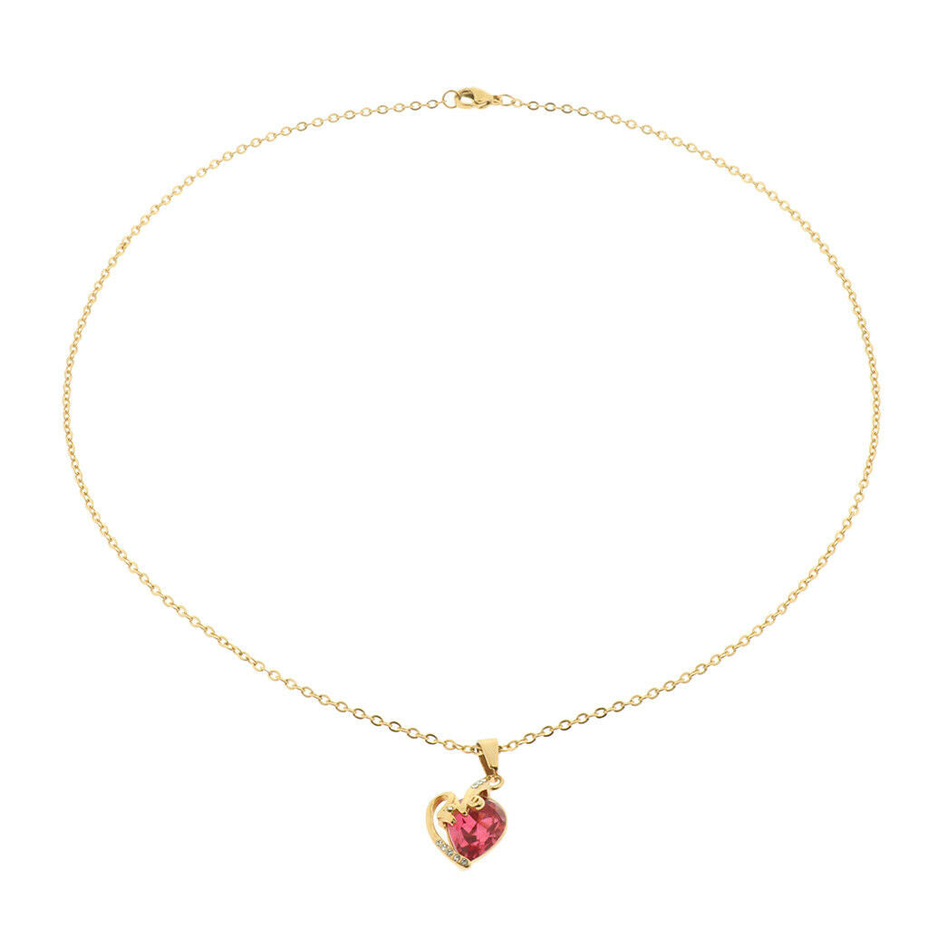Love Pendant Necklace Stainless Steel Heart Shaped Zircon Pendant Golden Red