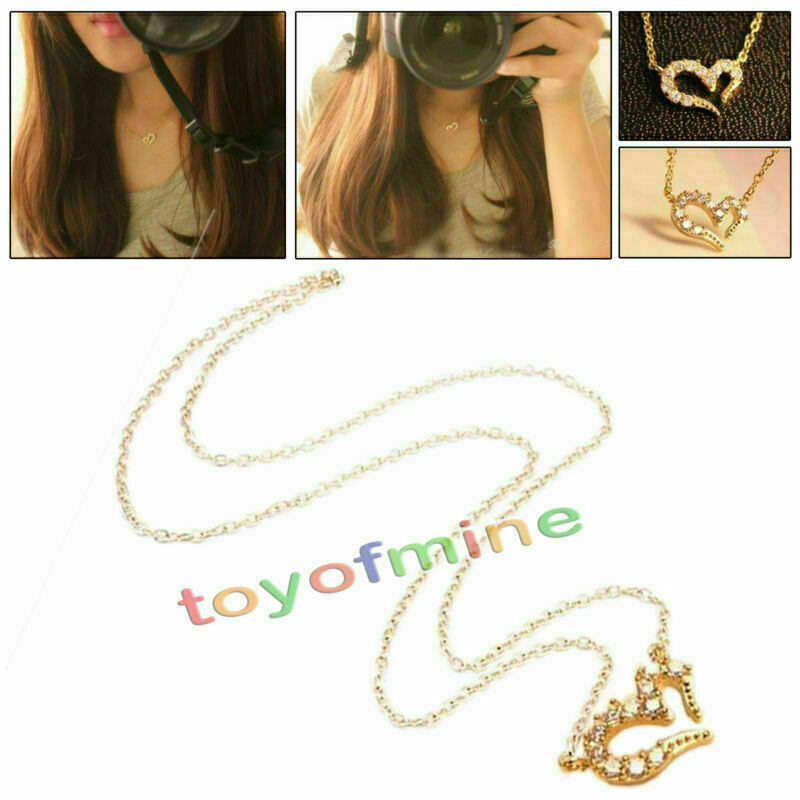 Lady Fashion Crystal Rhinestone Love Heart Pendant Necklace Chain