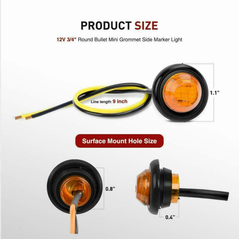 50X 3/4" Round Amber LED Clearance Bullet Marker Lights Truck Trailer yellow