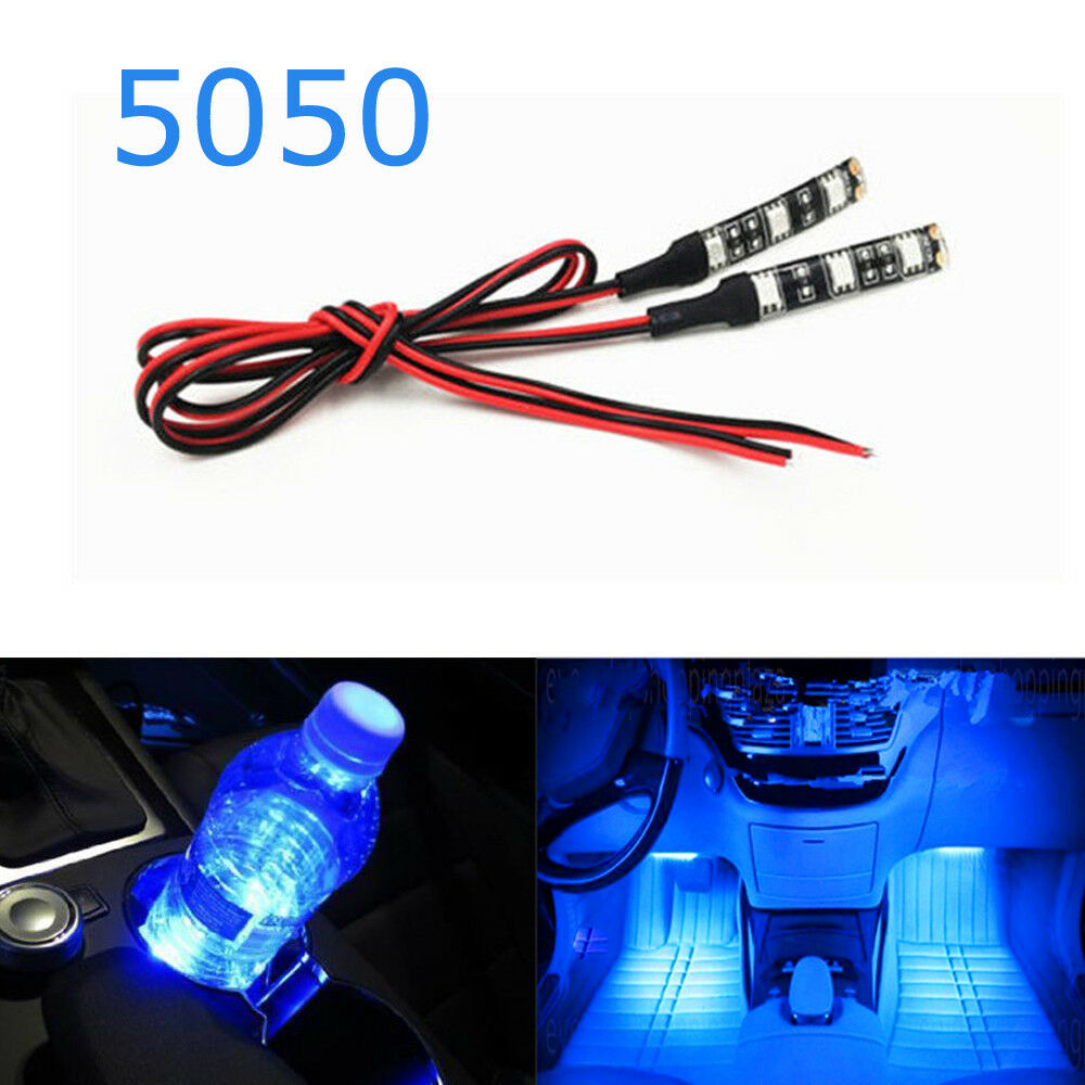 3-SMD Blue LED Strip Lights For Cup Holder Gauge Cluster Glove Box Foot Area