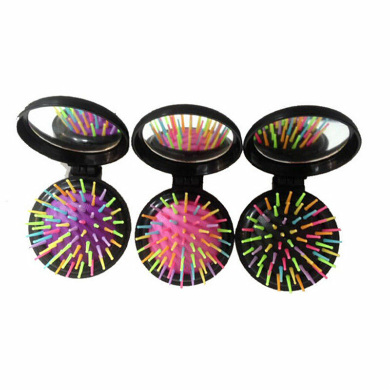 Mini Round Folding Comb With Mirror New Girls Travel Hair brush  EO.l8