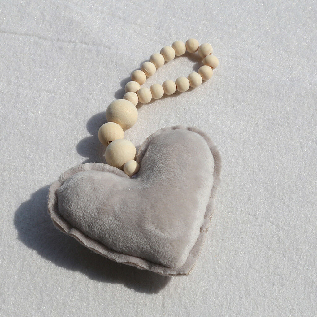 Wooden Beaded Grey Heart Hanging Ornament for Home Wedding DIY Decor