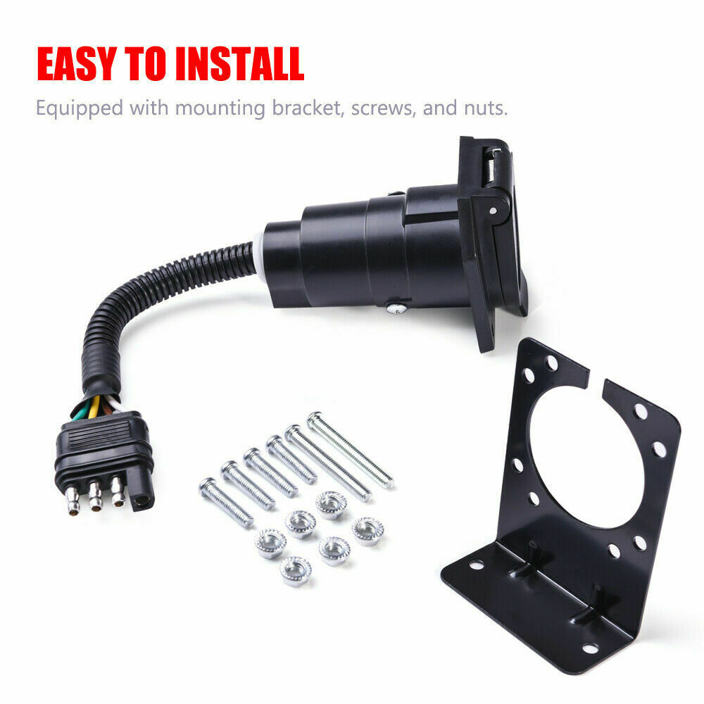 For RV Flat 4 Way to 7 Round Trailer Power Adapter Plug Hitch Mounting Bracket
