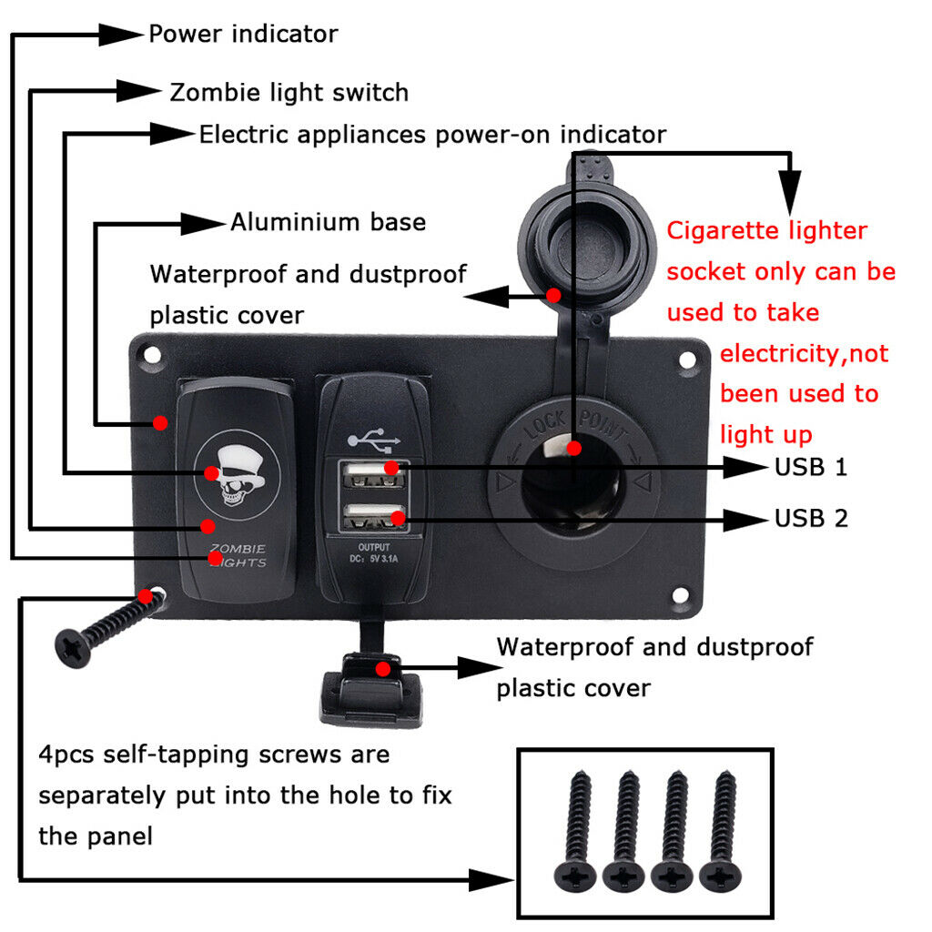 Zombie Switch+Dual USB Port Charger+Cigarette Lighter Socket for 12V/24V