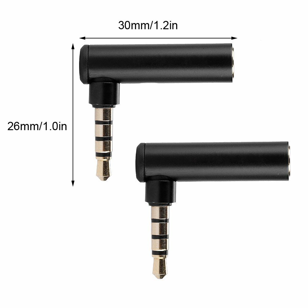 2PCS 3.5mm Male to Female Right Angle 90 Degree  Audio Adapter Jack Black New