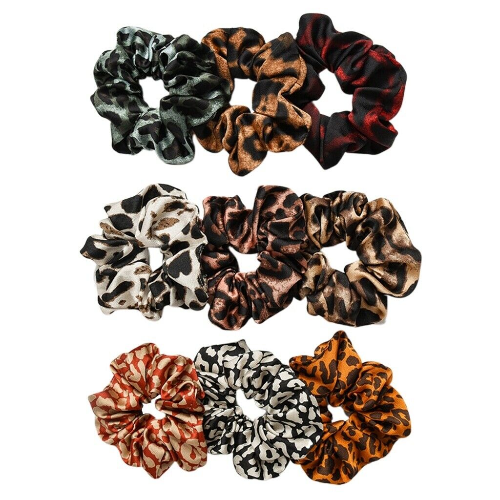 9x Womens Leopard Print Hair Scrunchies Rubber Hair Band Elastic Hair Ties