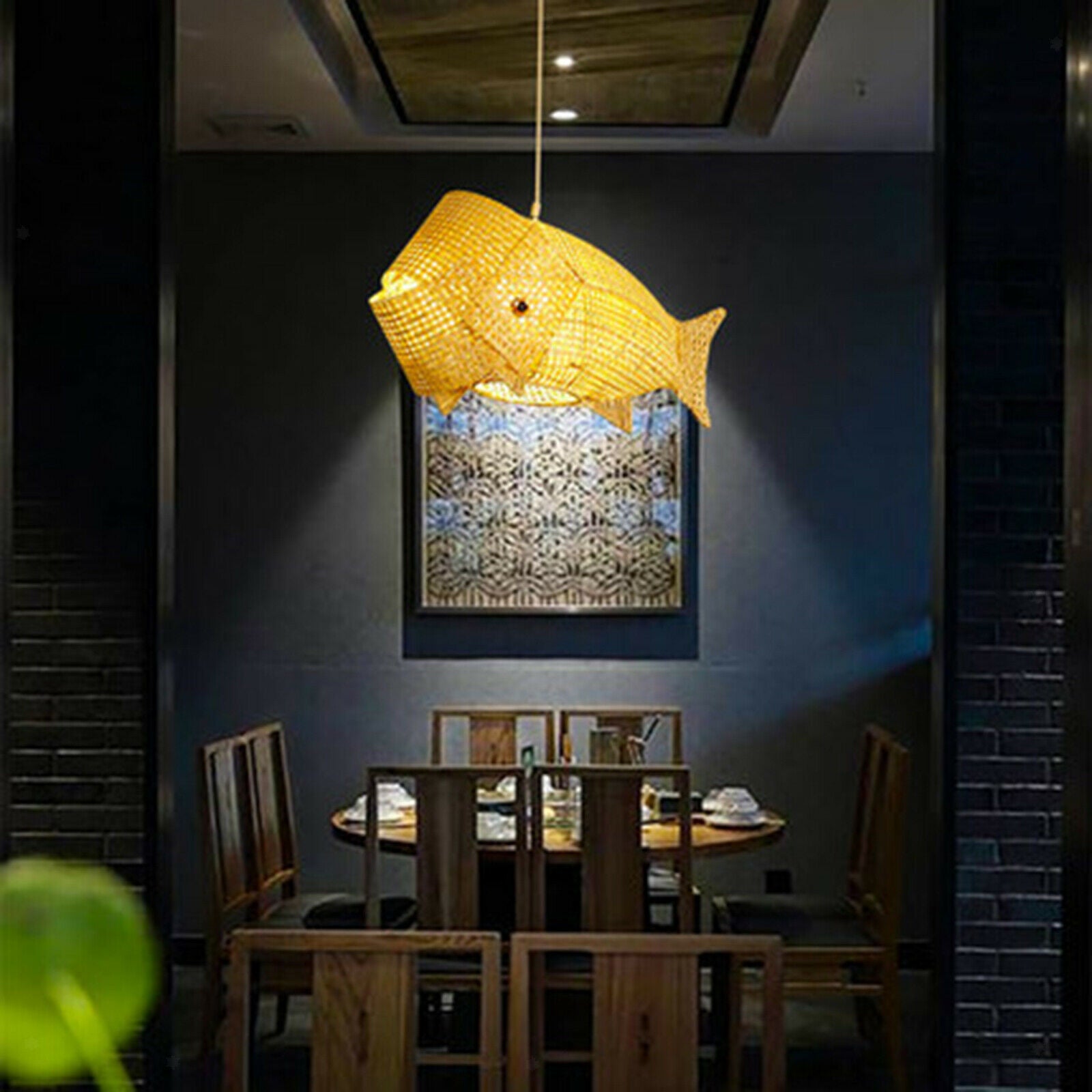 Fish Shaped Bamboo Lampshade Bedroom Office Teahouse Chandelier Lamp Cover