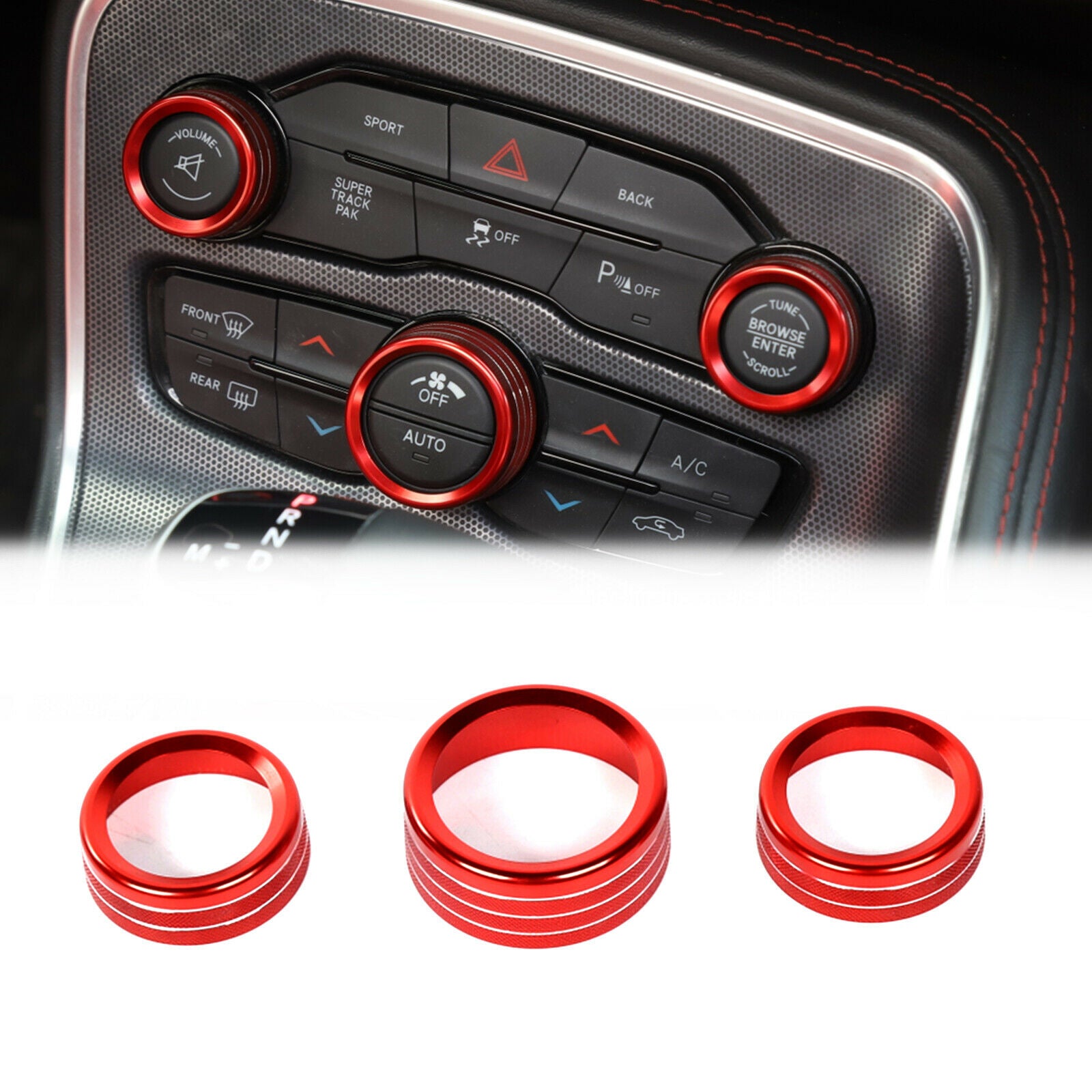 3x Air Condition&Audio Switch Knob Trim Ring Fits For Challenger/Charger 15+ CN