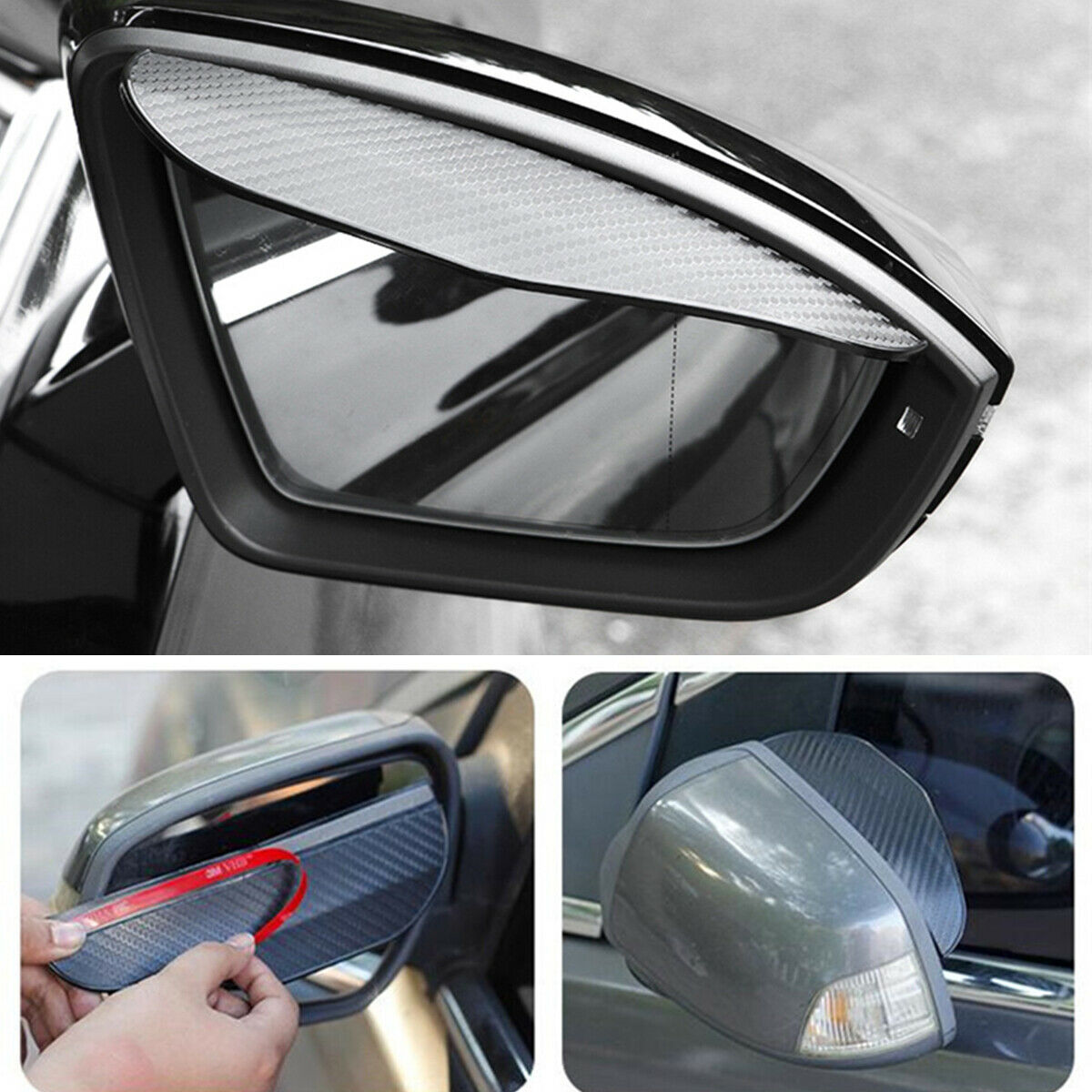 1 Pair 7.28"×2.36" Carbon Fiber Look Rearview Mirror Rain Visor Guard Decoration