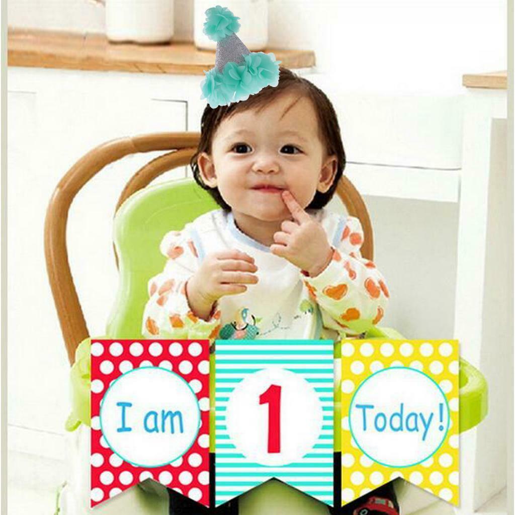 Baby Girl Boy Infant Toddler Tulle Flower Kids Birthday Party Cone Hat Green