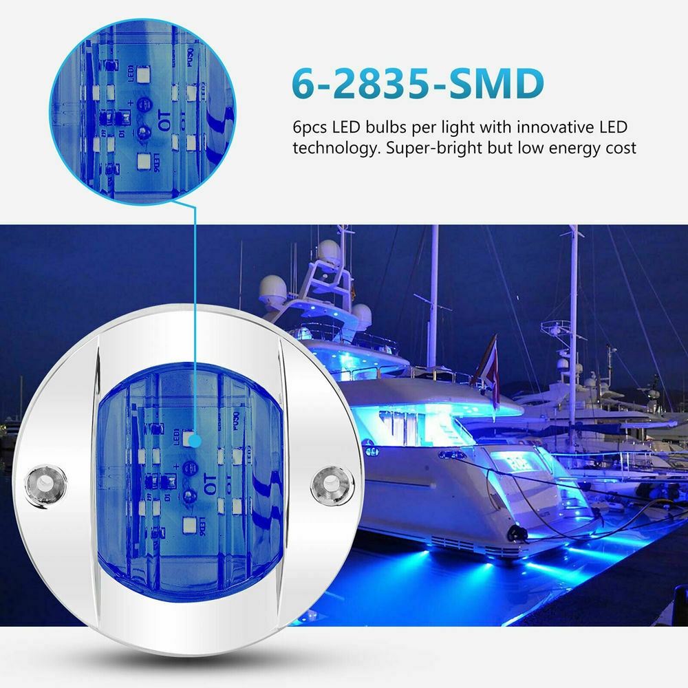 2X Round Marine Boat LED Courtesy Lights Cabin Deck Stern Navigatioin Light Blue