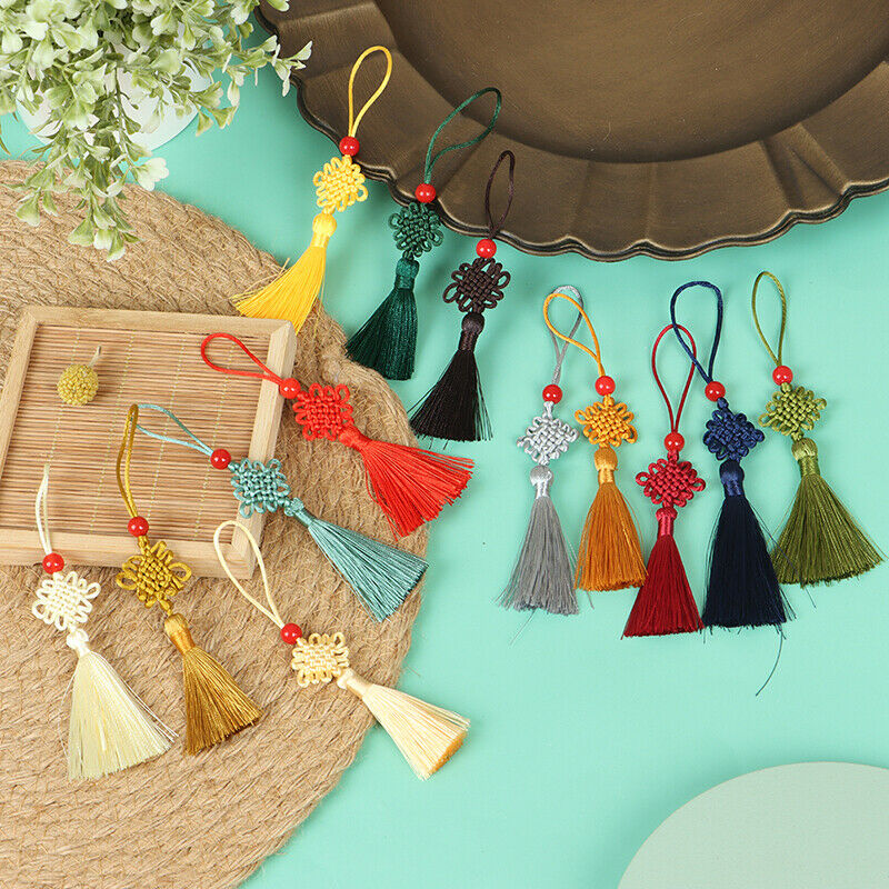 5Pc Red Bead Mini Chinese Knot Tassel DIY Jewelry Accessories Home Decor .l8