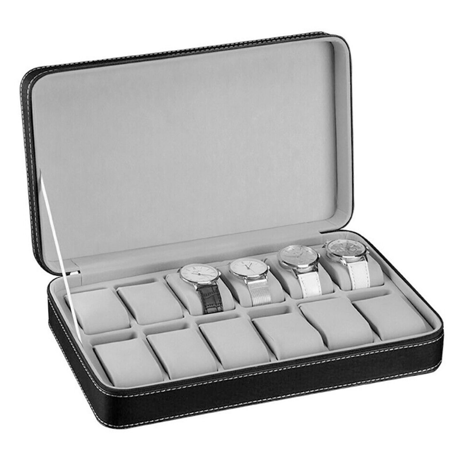 Storage Jewelry Box Case 12 Slots Portable Travel Zipper Watch Collector