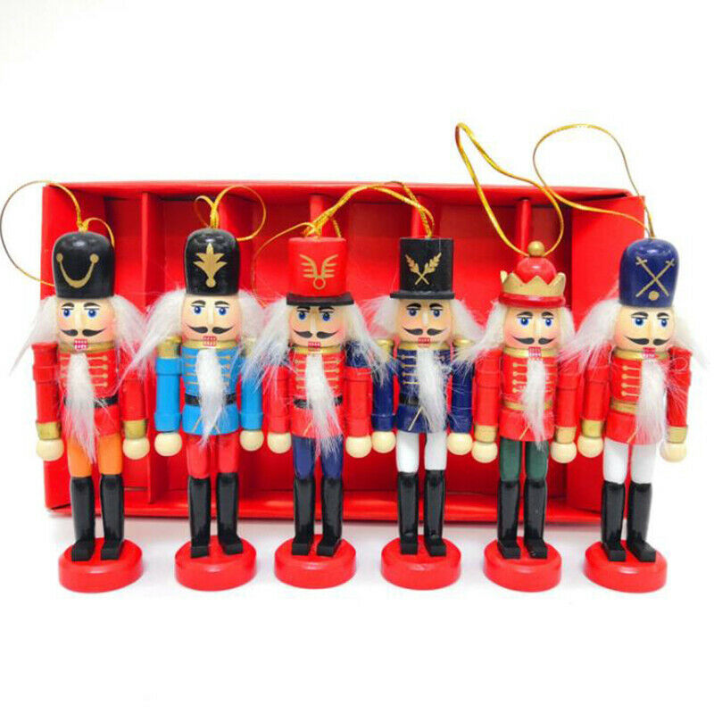 6Pcs/box 12cm Wooden Nutcracker Soldier Merry Christmas Tree Pendants DecoraBDA