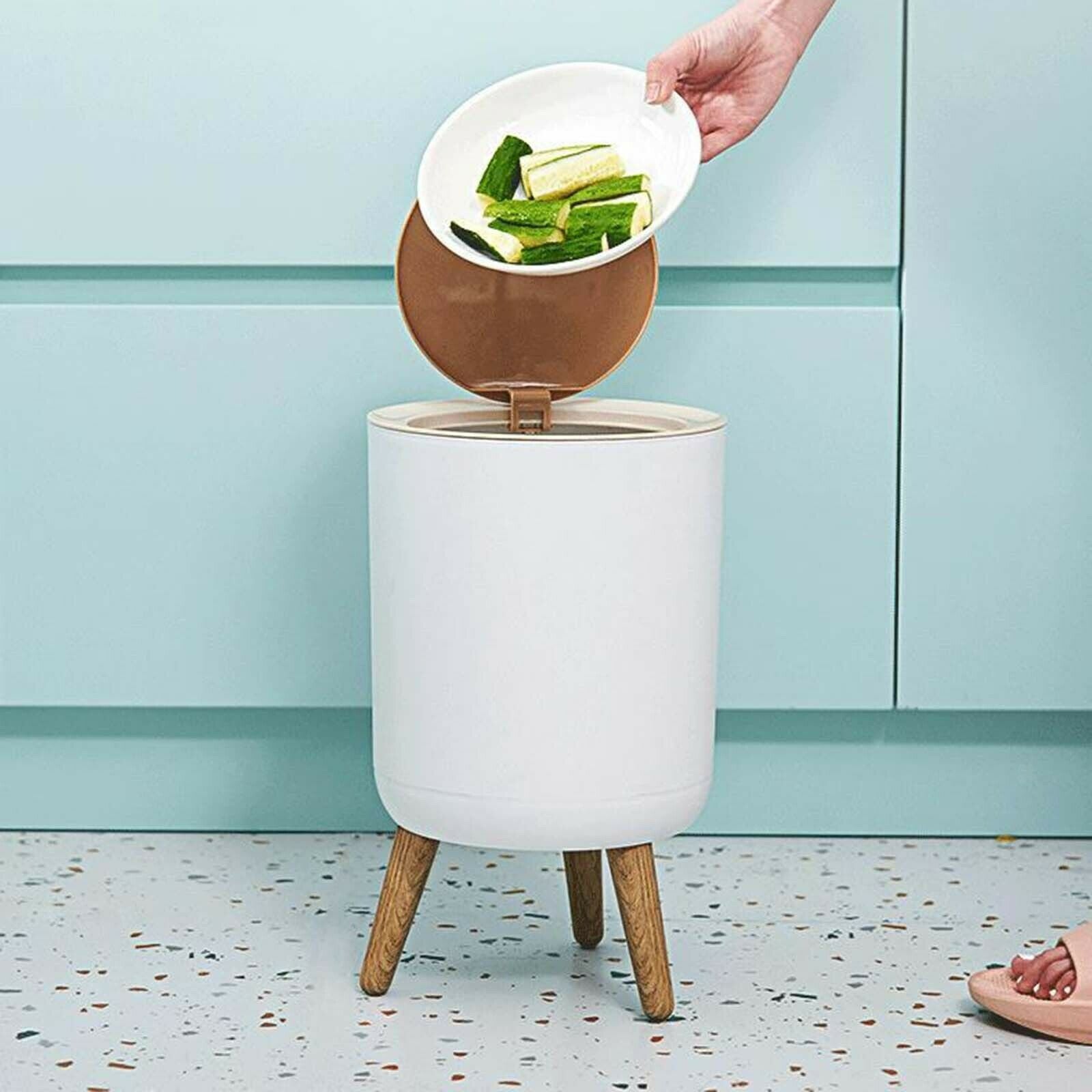 Trash Can Round Press Lid High Foot Large Diameter Bedroom Toilet Waste Bin