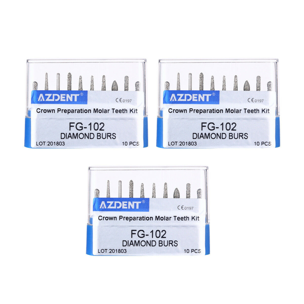 30 X Dental High Speed Diamond Burs FG-102 Crown Preparation Molar Teeth Kits