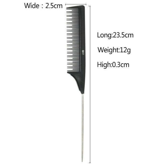 Black Professional Hairdressing Metal Pin Tail Hair Extension Toothed Comb Brush
