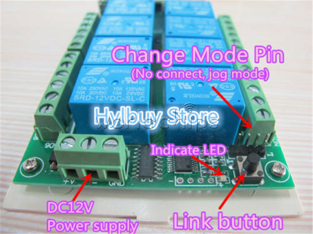 DC 12V 8CH Channel Relay RF Switch 1000m Remote Control Transmitter+ Receiver
