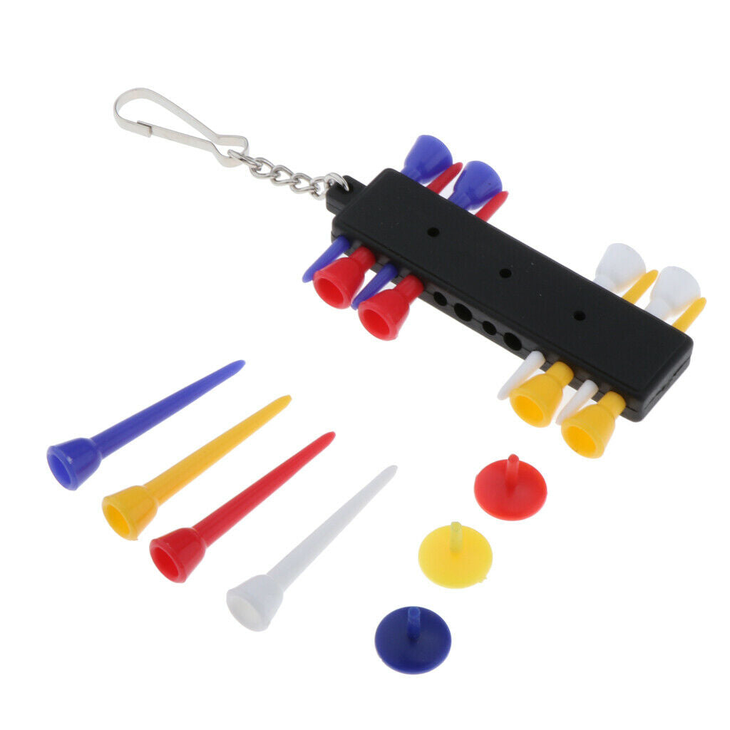 Golf Tee Holder Shelf & 12pcs 2-1/8'' Tees 3pcs Ball Marker Training Aids Equip