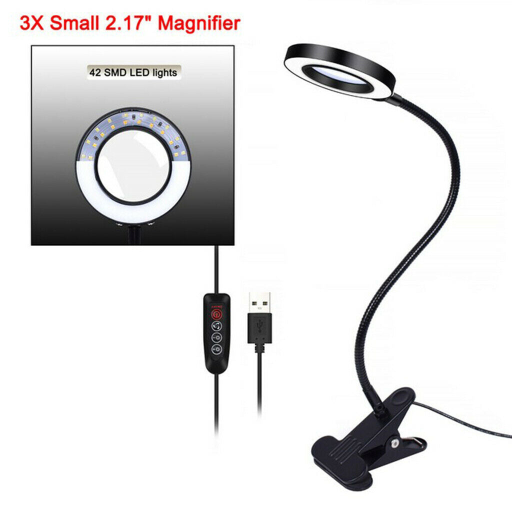 Magnifying Glass Desk Lamp With 3X Magnifier Clip For Reading Crafts