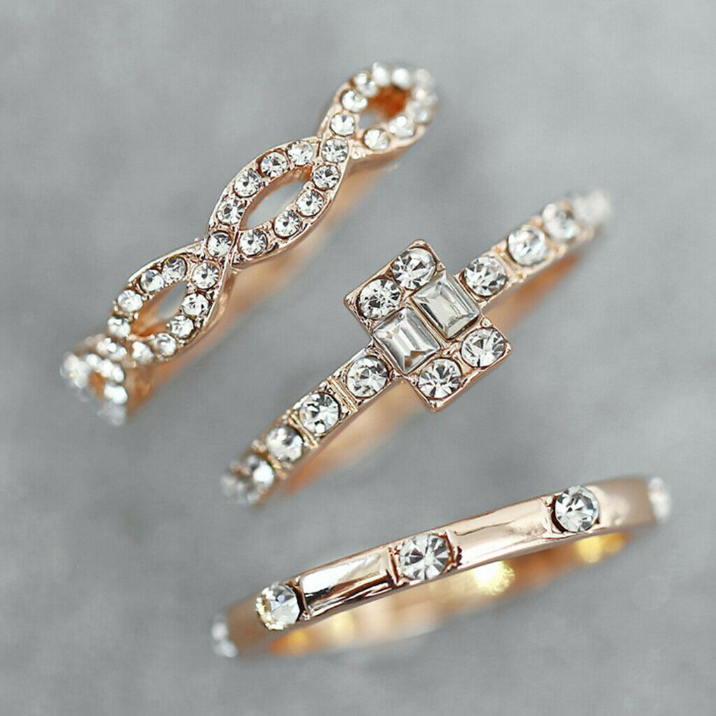 3 Set of Diamond Rings Simple Cubic Inlaid Zirconia Creative Jewelry Size 9