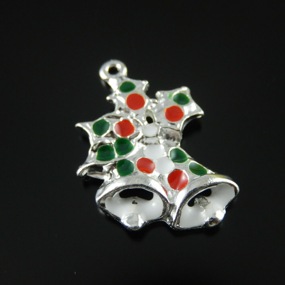 15 pcs Christmas Jingle Bell Charm Oil Drip DIY Pendant Jewelry Findings 27x17mm