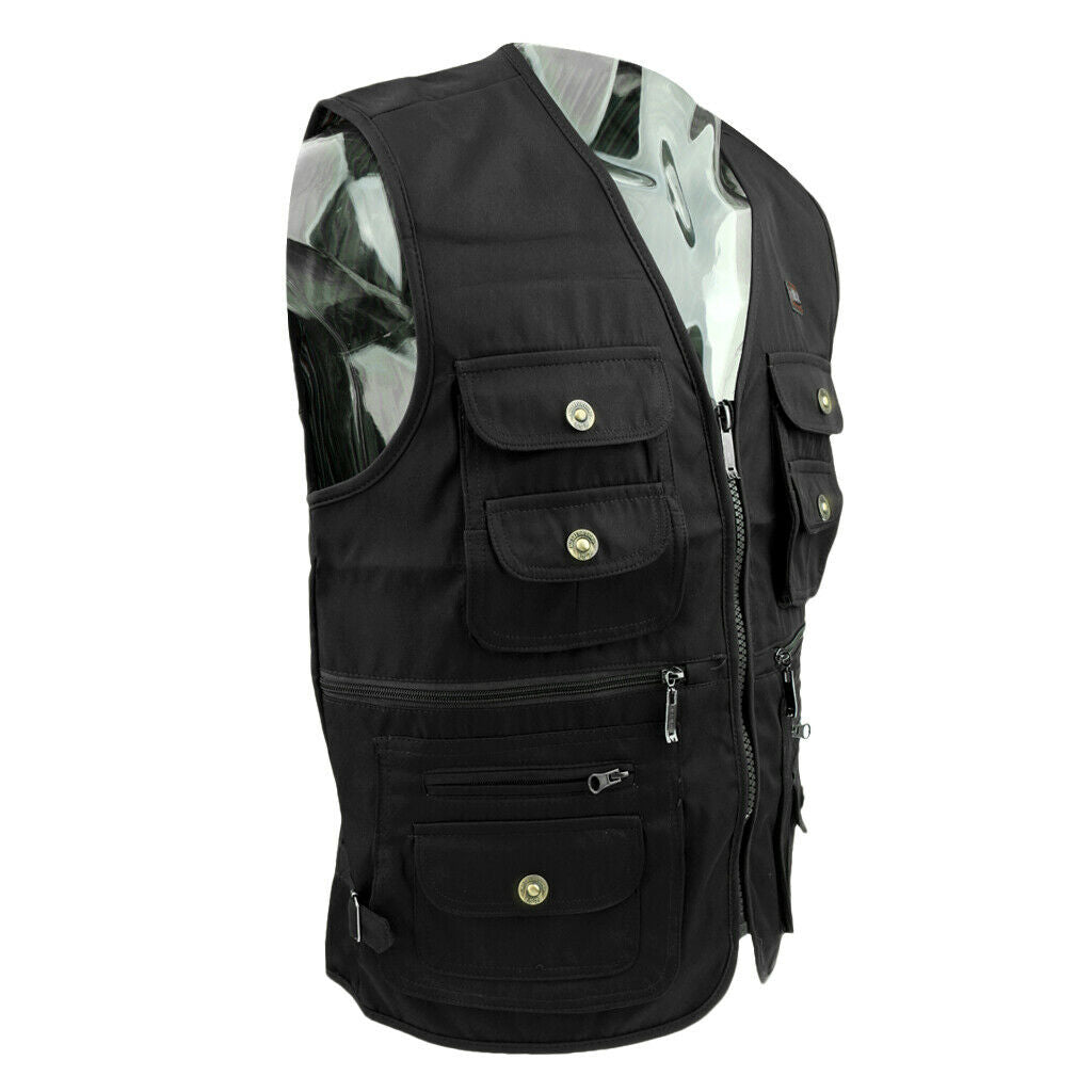 Multi-Pocket Hiking Fishing Vest Photography Waistcoat Jacket XL Black