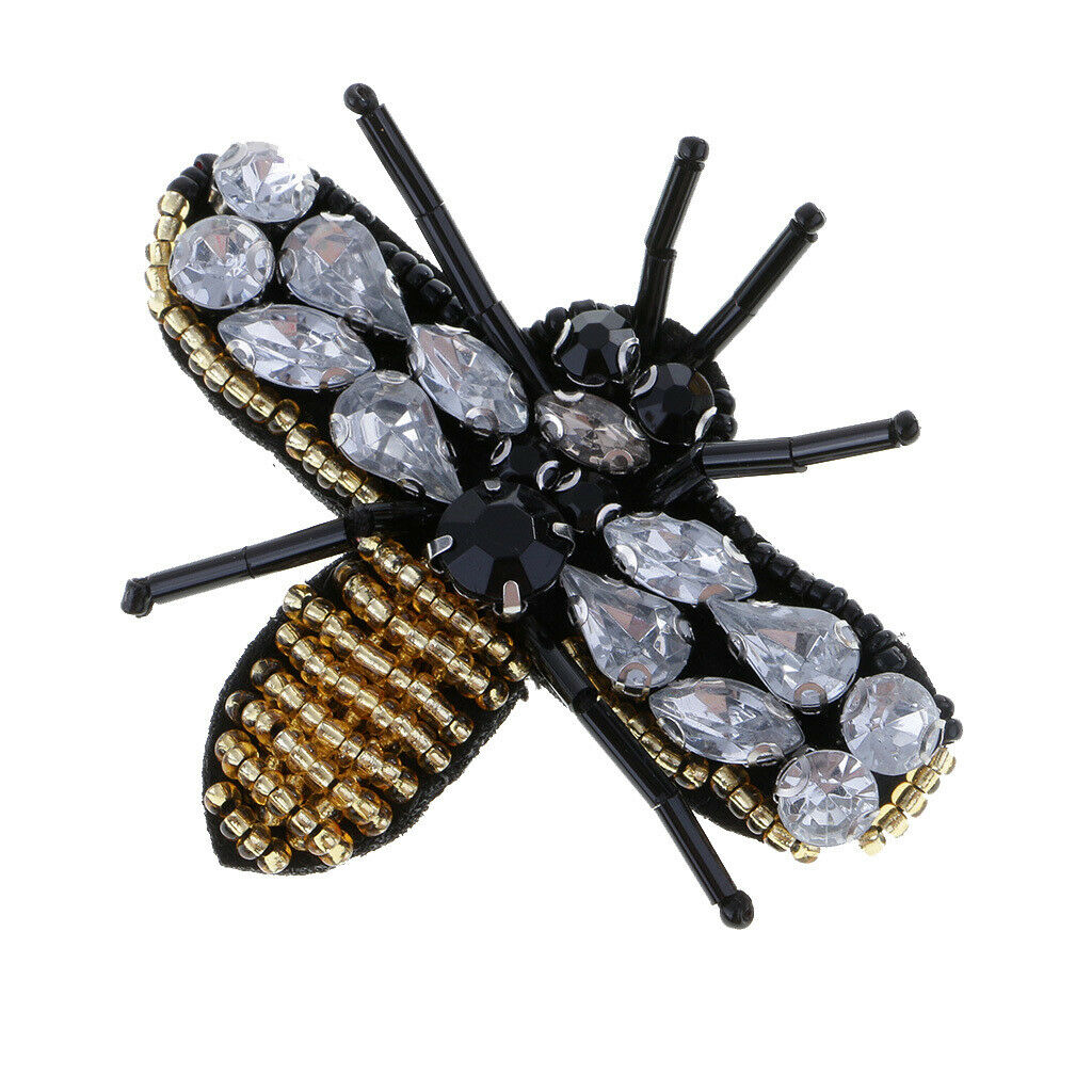 2x Rhinestone Butterfly Bee Beaded Embroidered Patch Sewing on Applique