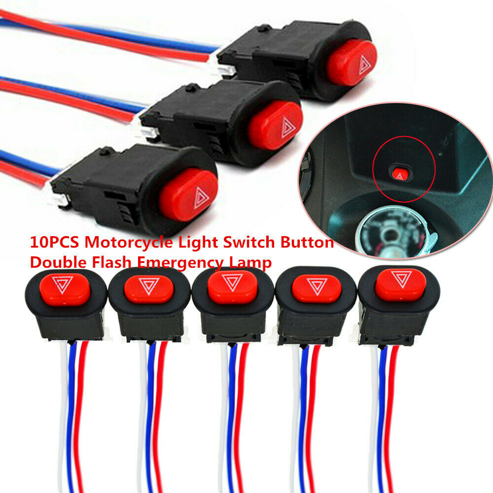 10PCS Motorcycle Light Switch Button Double Warn Emergency Lamp Flasher Switch
