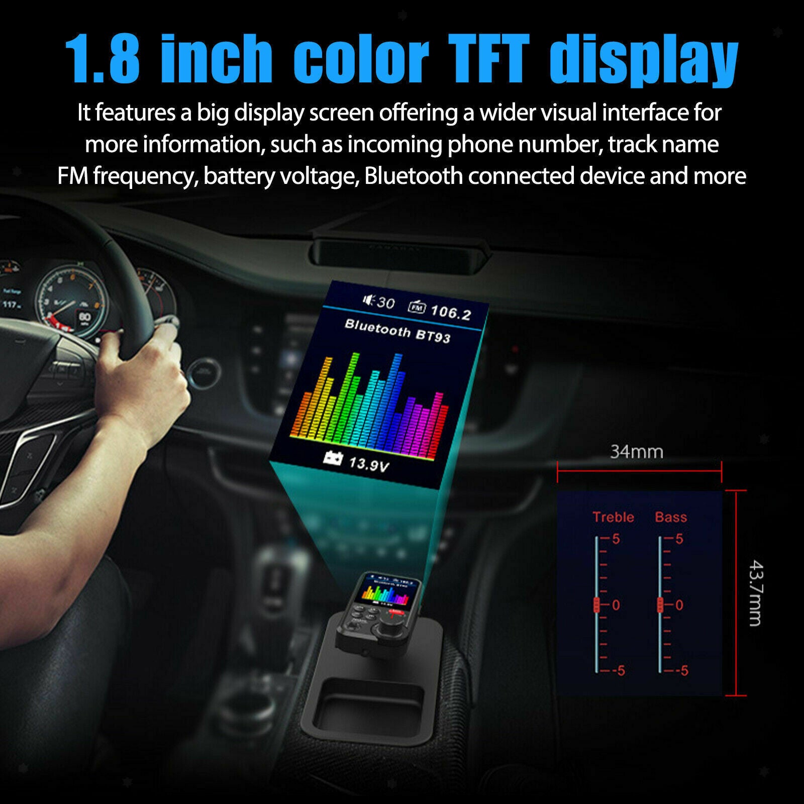 Car FM Bluetooth Transmitter High Bass Equalizer MP3 Player USB Charger