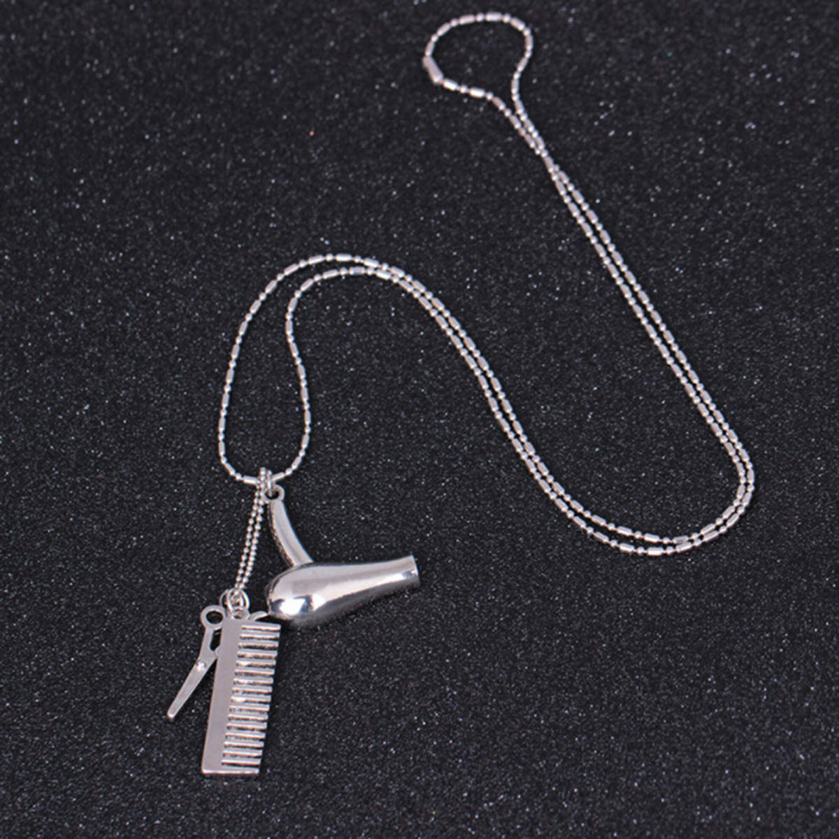 Unisex Hair Dryer Scissors Comb Pendant Chain Necklace Barber Kit Gift Charm