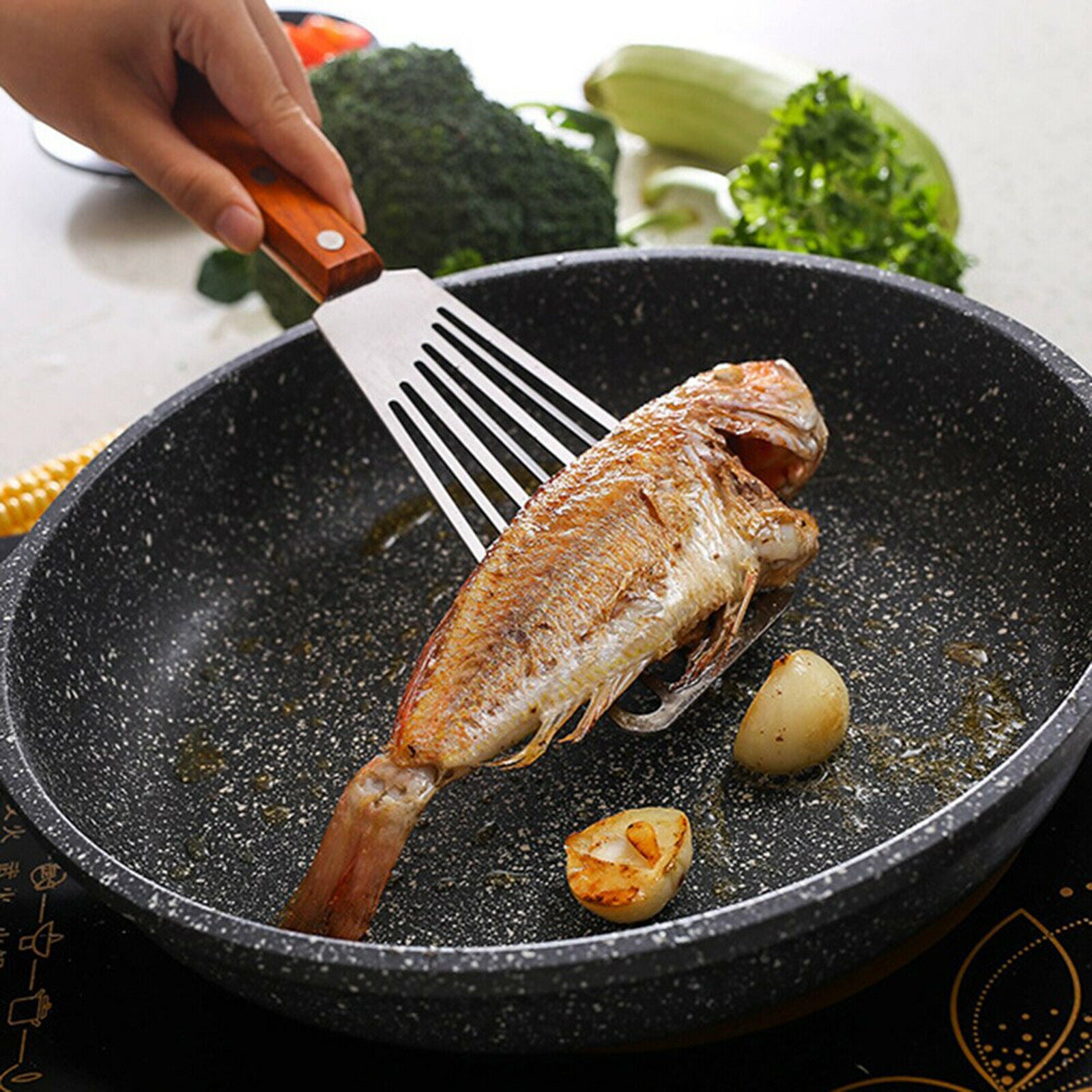 Stainless Steel Frying Spatula Leaky Shovel Fish Slice Non-slips Kitchen Tool