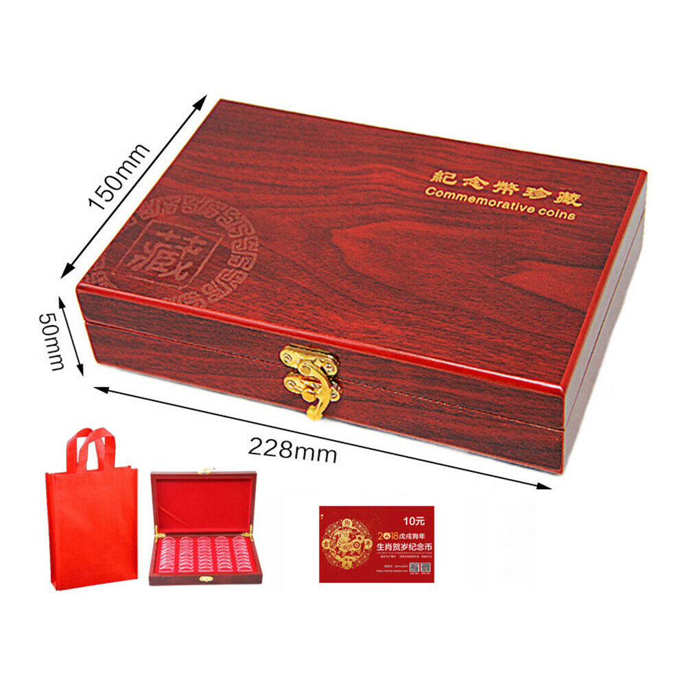 50Pc 30mm Coin Round Case with Adjustable Inner Pad + Storage Wooden Box Collect