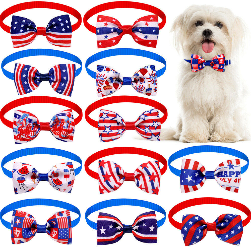 20Pcs Dog Bow Tie American Independence Day Pet Cat Neck Collar Decor Adjustable