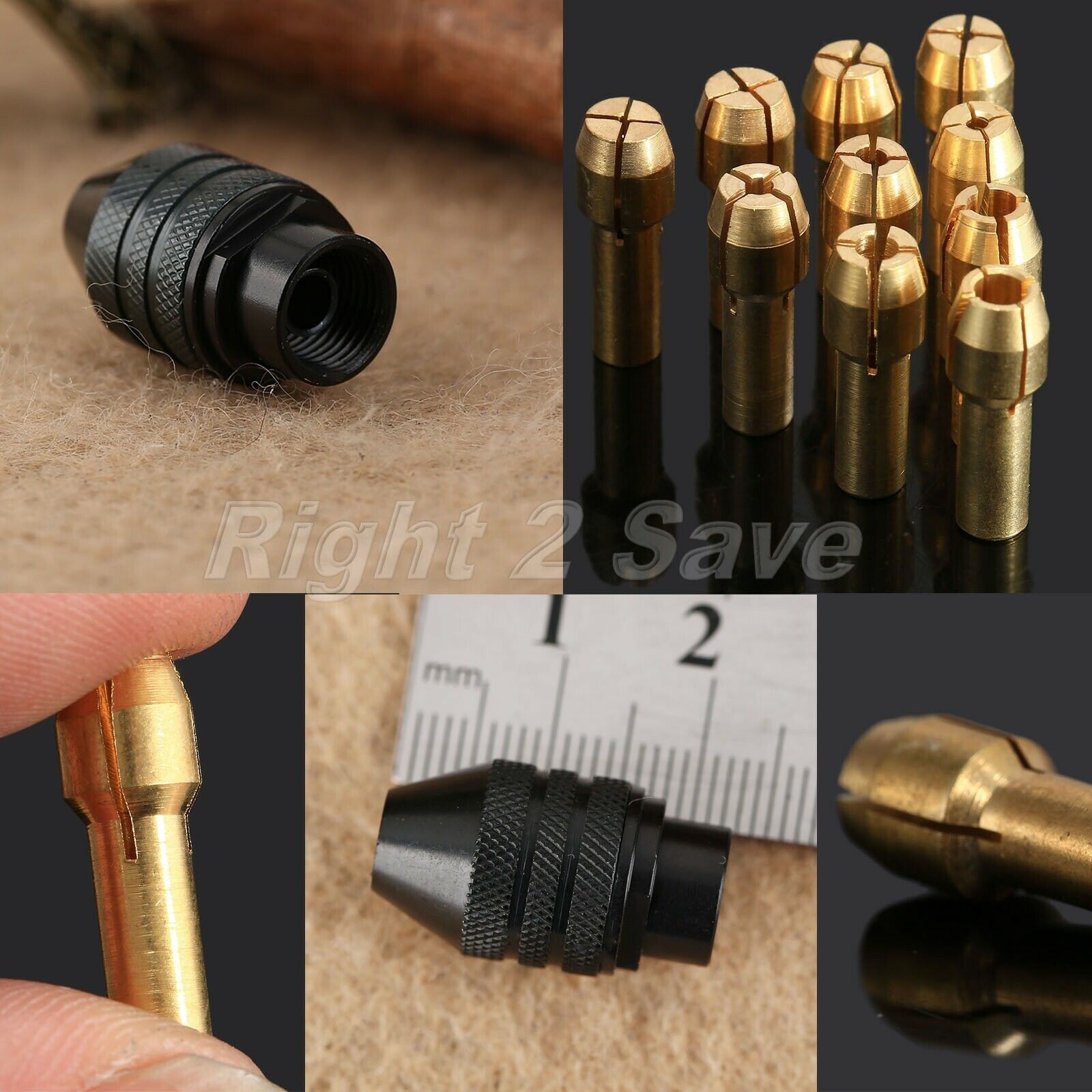 0.5mm-3.2mm Brass Collets 4.8mm Shank & Long Tail Keyless Chuck Rotary Tool R2S